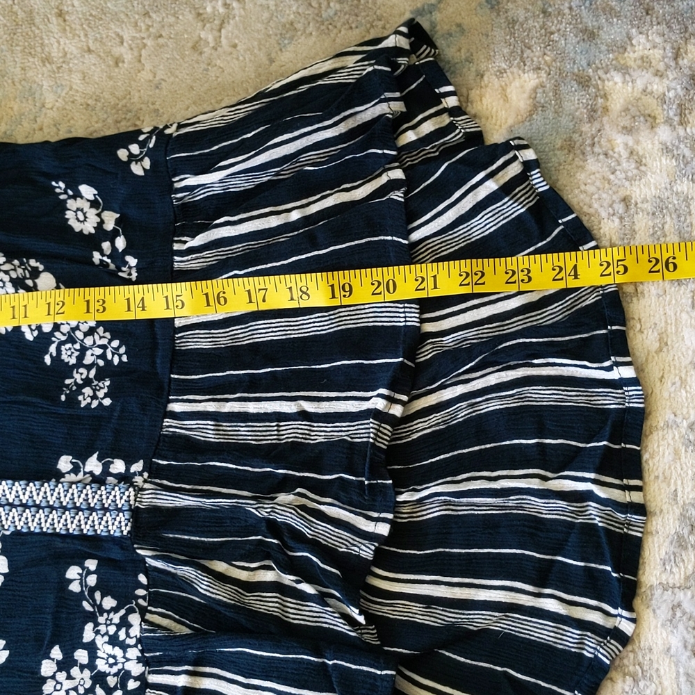 Patrons of Peace Floral Striped High Low Boho Top S White Blue - Picture 13 of 15